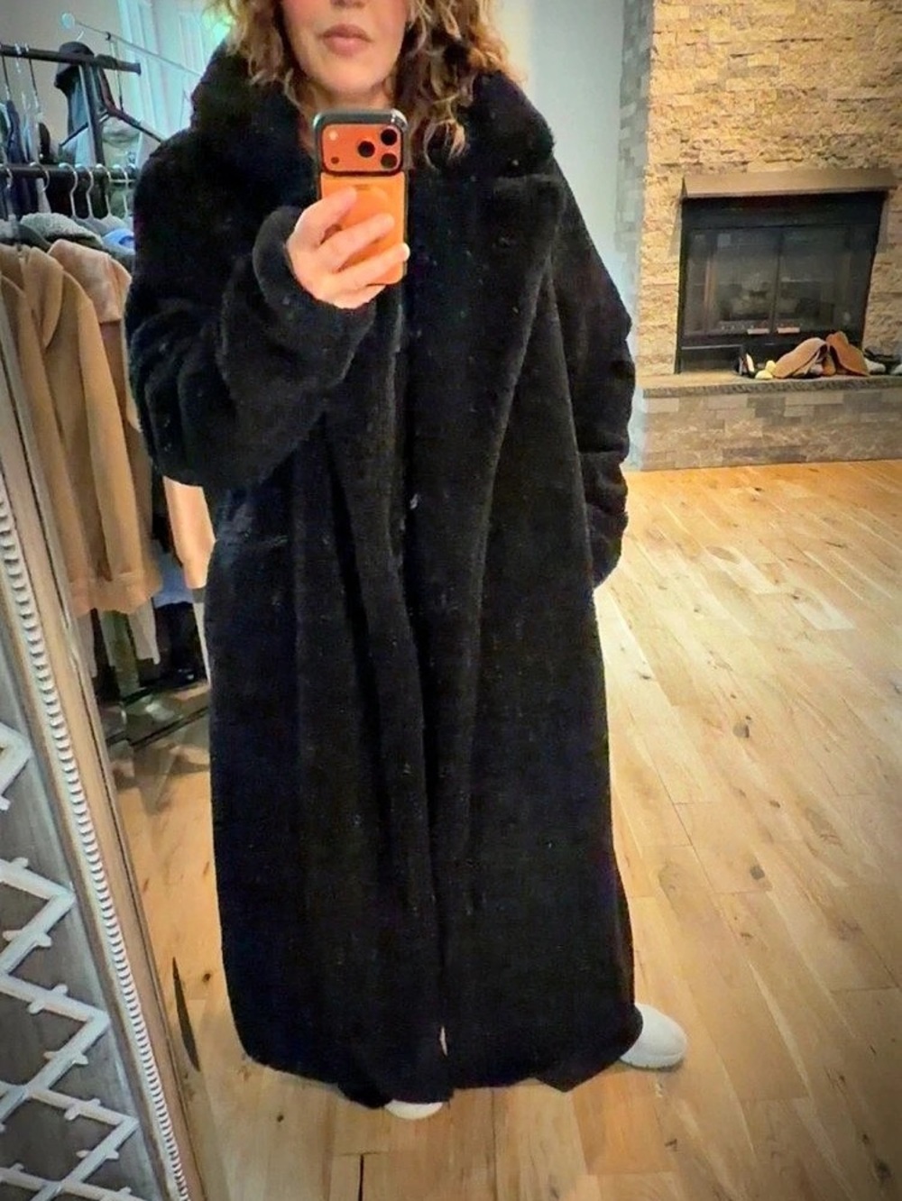 FRYE Faux Fur Long Coat in Black Size XL Like New